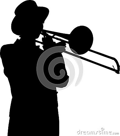 Silhouette of young woman trombone player Vector Illustration