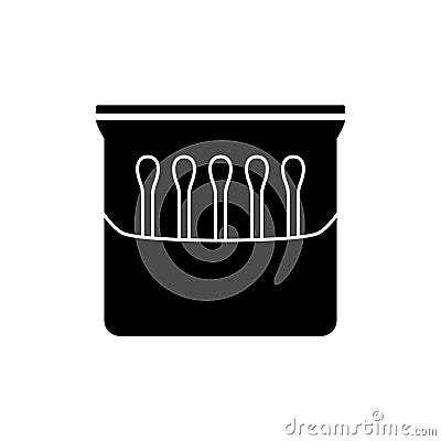 Silhouette zip package of cotton swabs. Outline icon of cotton buds for adult. Black simple illustration of personal hygiene Vector Illustration