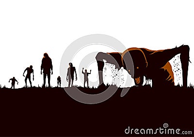 Silhouette of Zombie hordes rising out of the ground. Vector Illustration