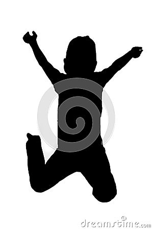 Silhouetted child jumping Stock Photo