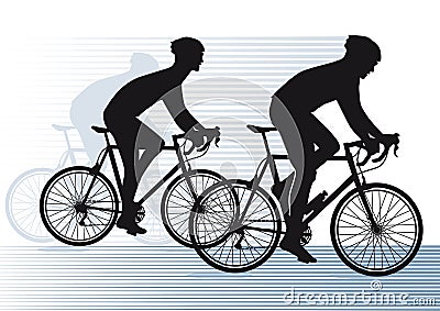 Silhouetted cyclists Vector Illustration