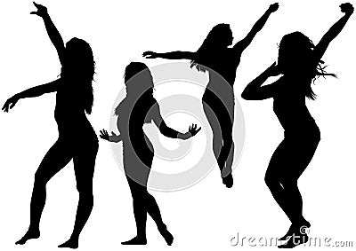 Silhouetted Dancing Young Woman Vector Illustration