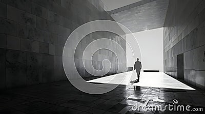 Silhouetted Figure in Modern Architecture Stock Photo