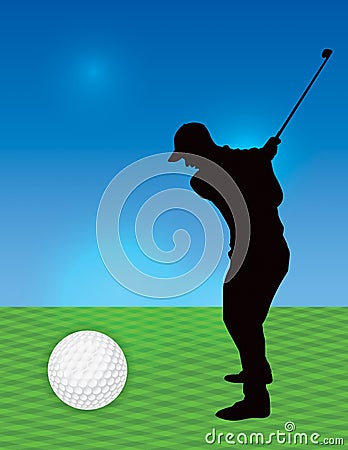 Silhouetted Man Golfing Illustration Stock Photo