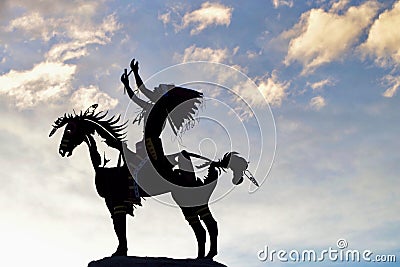 Silhouetted Native Sculpture in Osoyoos, British Columbia, Canada Editorial Stock Photo