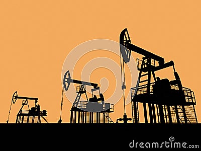 Silhouetted oil wells Stock Photo