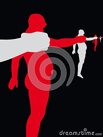 Silhouetted people punching Stock Photo