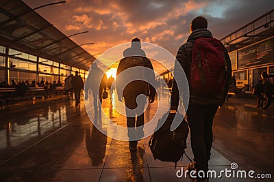 Silhouetted travelers, united by a purpose, moving steadfastly forward Stock Photo