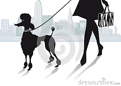 Woman in city with poodle Vector Illustration