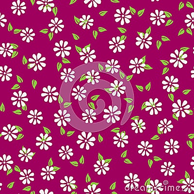 Silhouettes of abstract flowers and leaves. Simple seamless flower pattern. Vector Illustration