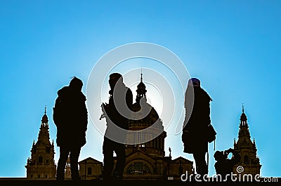 Silhouettes at Barcelona National Museum Editorial Stock Photo