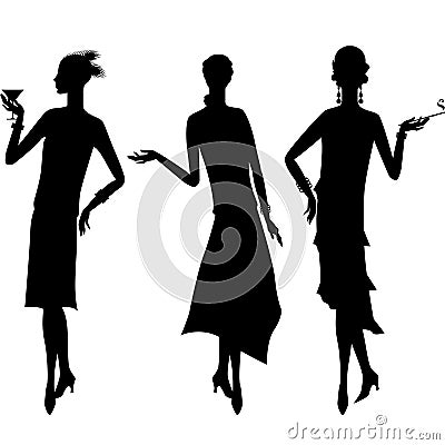 Silhouettes of beautiful girl 1920s style Vector Illustration