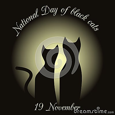 Silhouettes of black cats on a background of the moon. drawing in honor of black cats in Italy Vector Illustration