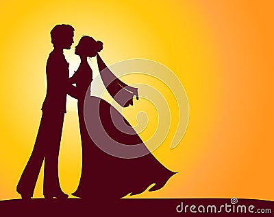 Silhouettes of bride and groom Vector Illustration