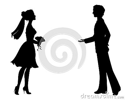 Silhouettes of bride and groom Vector Illustration