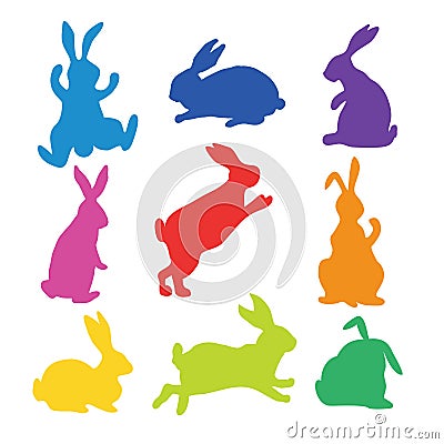 9 silhouettes of bunnies Vector Illustration