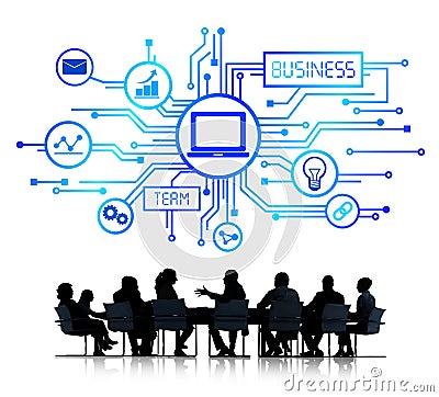 Silhouettes of Business People and Business Concepts Stock Photo