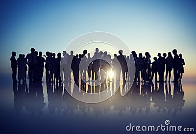 Silhouettes of Business People Gathering Outdoors Stock Photo