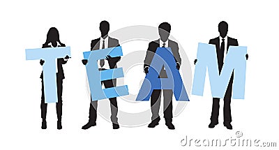 Silhouettes Business People Holding Text Team Concept Stock Photo