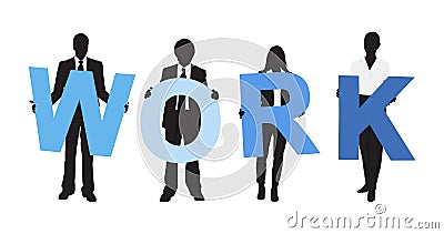 Silhouettes Business People Holding Text Work Concept Stock Photo
