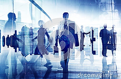 Silhouettes of Business People in an Office Building Stock Photo