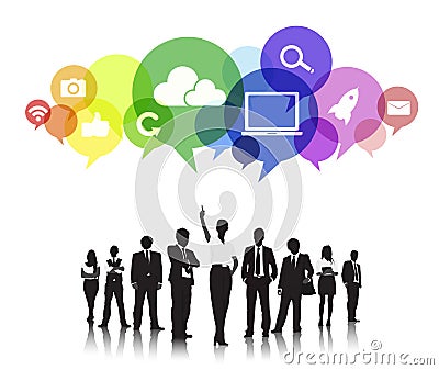 Silhouettes Business People Social Media Concept Stock Photo