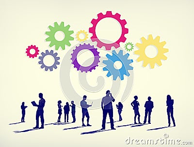 Silhouettes Business People Working Gears Concept Stock Photo