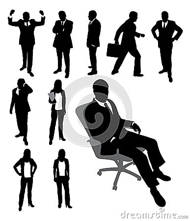 Silhouettes of businessman and businesswomen. Vector Illustration