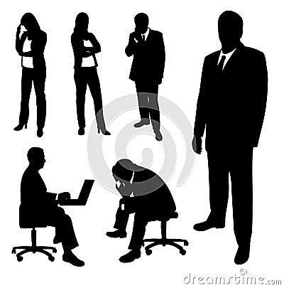 Silhouettes of businessman and businesswomen. Vector Illustration