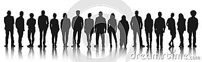 Silhouettes of Casual People in a Row Concept Stock Photo
