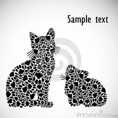 Silhouettes of cat and kitten Vector Illustration