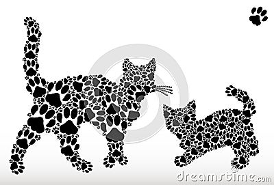 Silhouettes of cats from cat tracks Stock Photo