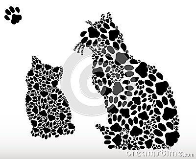 Silhouettes of cats from cat tracks Stock Photo