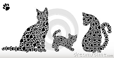 Silhouettes of cats from cat tracks Stock Photo