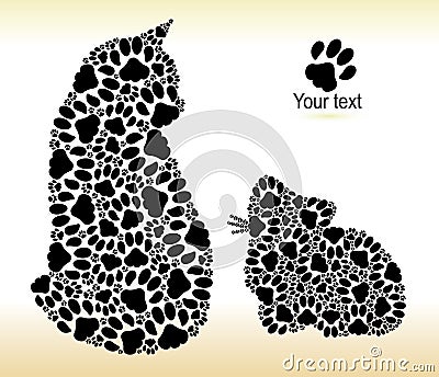 Silhouettes of cats from cat tracks Stock Photo