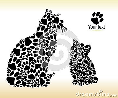 Silhouettes of cats from cat tracks Stock Photo