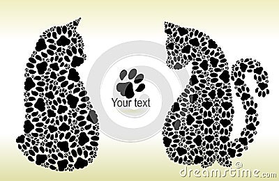 Silhouettes of cats from the cat tracks Vector Illustration