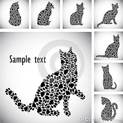 Silhouettes of cats from the cat tracks Vector Illustration