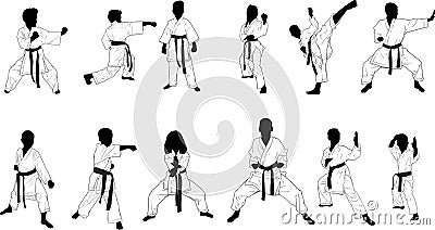 Silhouettes of children karate Vector Illustration