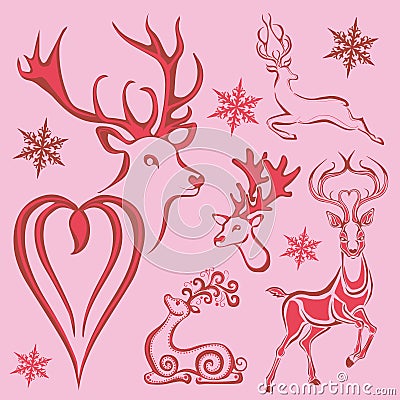 Silhouettes of chistmas deer. set1 Vector Illustration