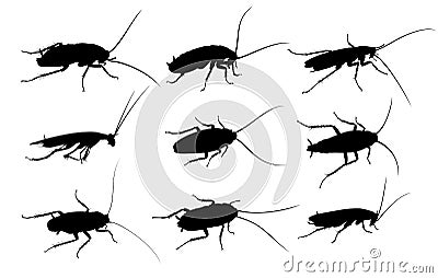 Silhouettes of cockroaches. Vector Illustration