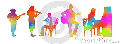 Silhouettes of colorful musicians. Vector illustration Vector Illustration