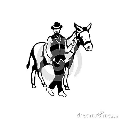 Silhouettes cowboys playing with horses Vector Illustration