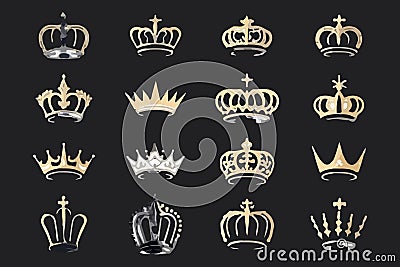 Silhouettes crowns set Illustration vector design collection Vector Illustration