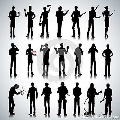 Silhouettes of different professions men Vector Illustration