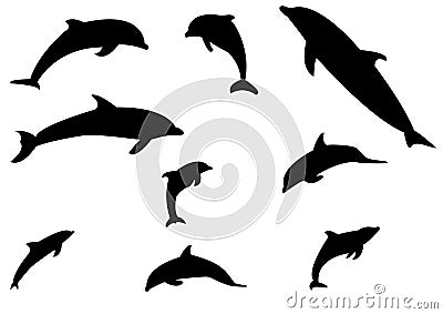 Silhouettes of dolphins Vector Illustration