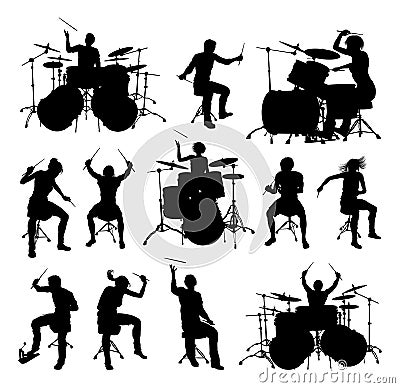 Silhouettes Drummers Vector Illustration