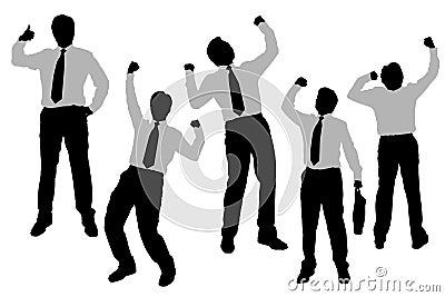 Silhouettes of excited happy Businessmen Vector Illustration