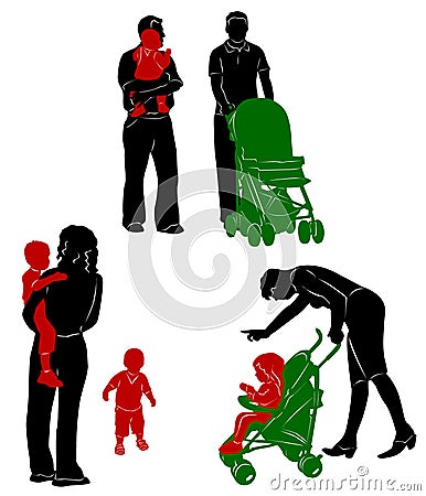 Silhouettes of family with children. Vector Illustration