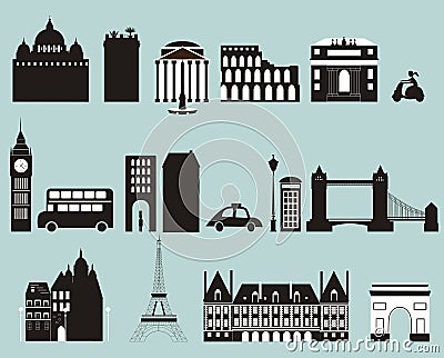 Silhouettes of famous cities. Vector Illustration